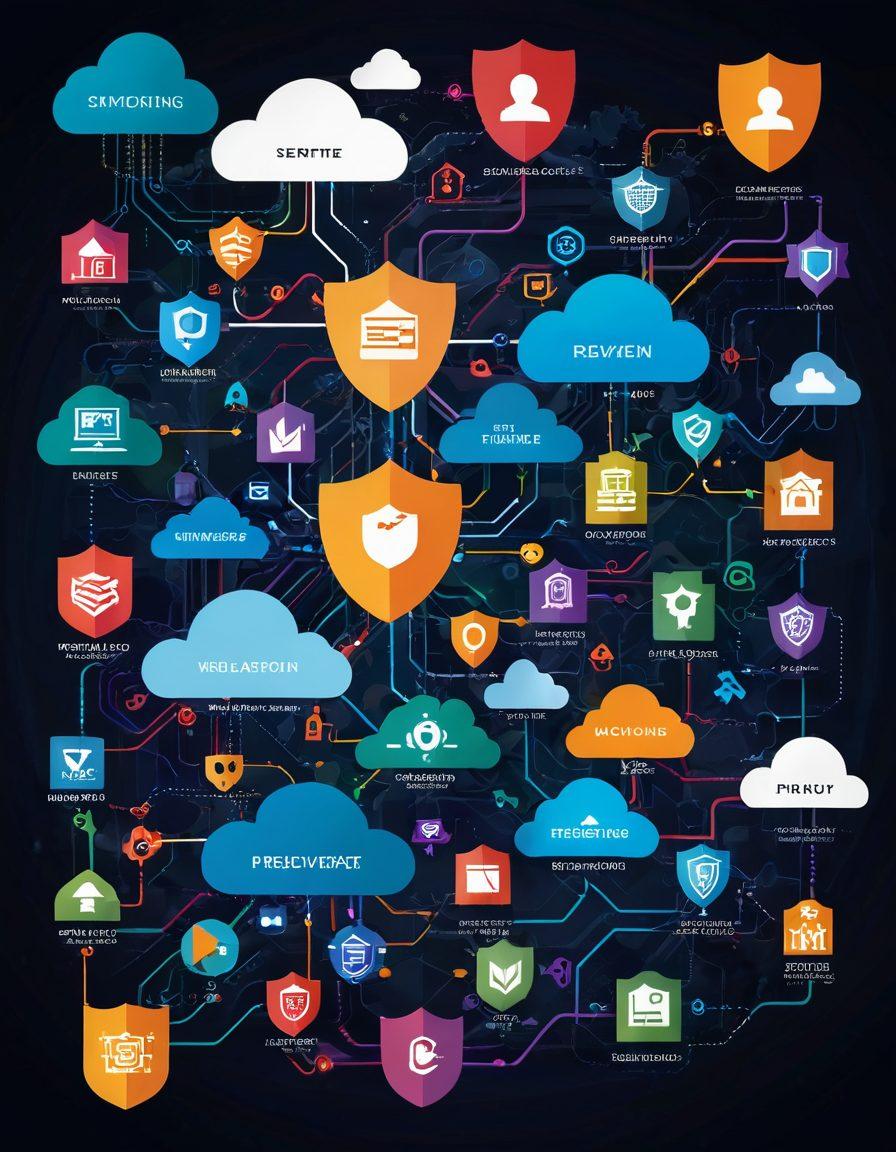 A visually intriguing digital map filled with pathways and landmarks symbolizing secure and private web hosting for adult content. Include elements like a shield, key icons, and clouds representing data privacy. Use a vibrant palette that conveys both excitement and security, blending graphics of server rooms and abstract digital art. super-realistic. vibrant colors. dark background.